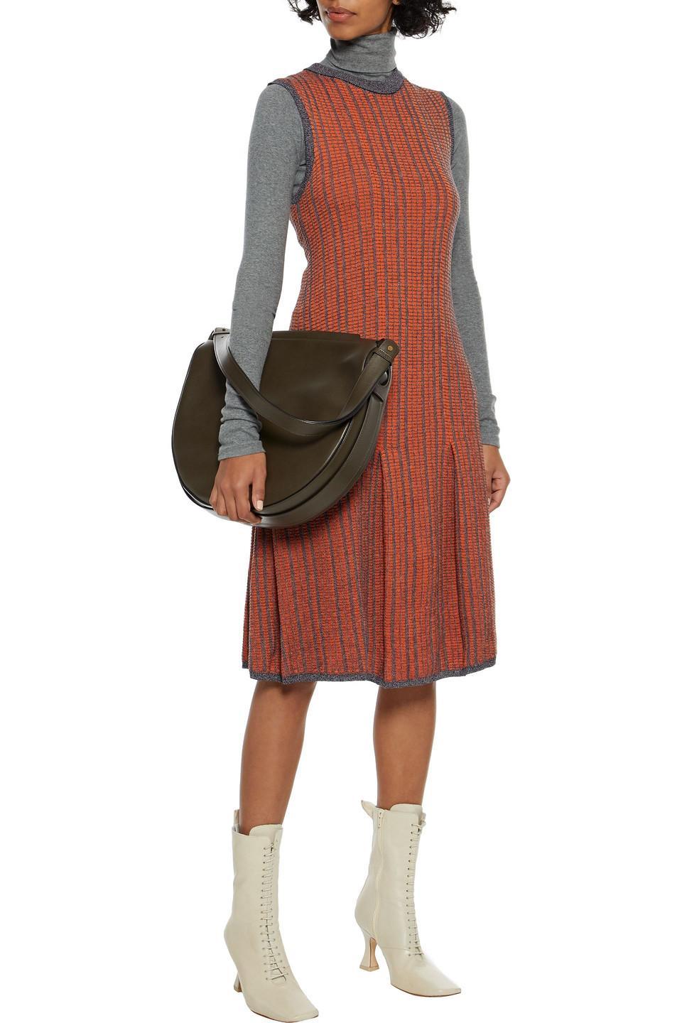 Pleated Wool And Cotton-blend Jacquard Dress In Orange Product Image