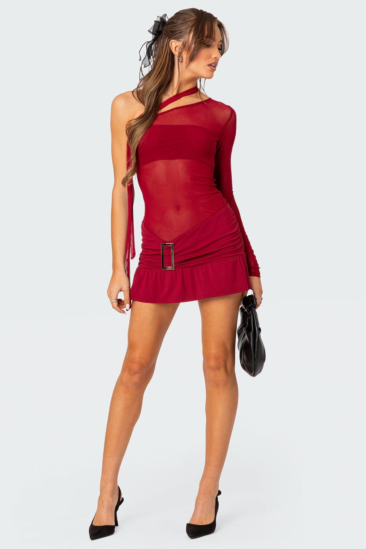 One Shoulder Sheer Mesh Mini Dress product image