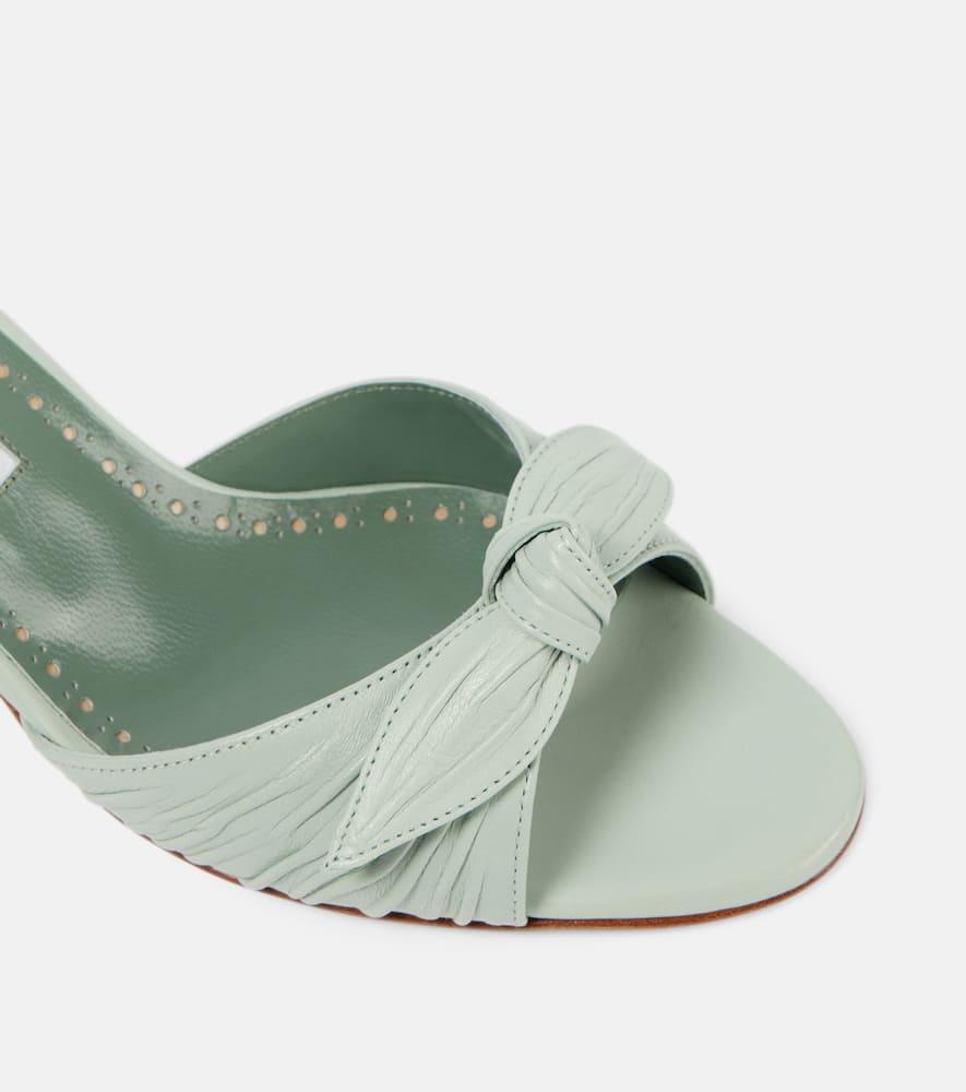 MANOLO BLAHNIK Lolloso 50 Bow-detail Leather Mules In Green Product Image