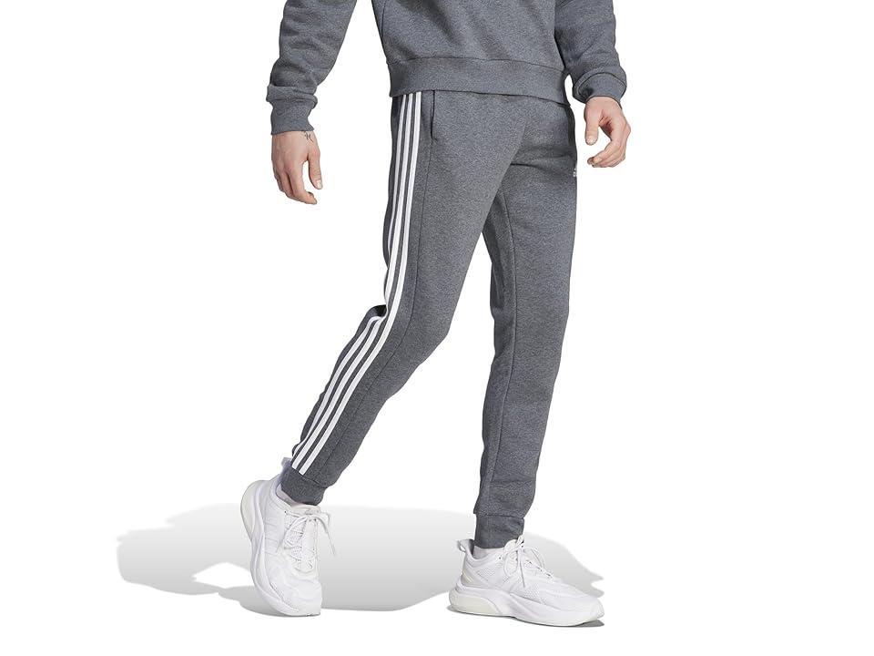 Mens adidas Essentials Fleece 3-Stripes Tapered Cuff Pants Medium Gray Grey Product Image