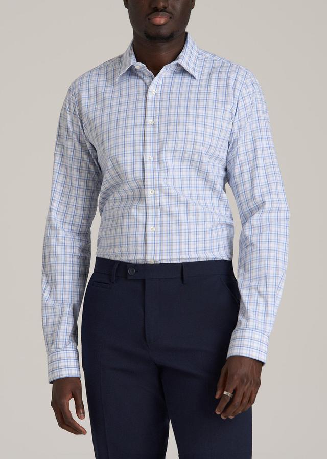 Oskar Button-Up Shirt for Tall Men in Soft Blue and Beige Plaid Product Image