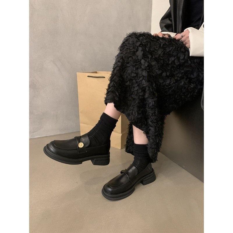 Platform Metal Accent Faux Leather Loafers Product Image