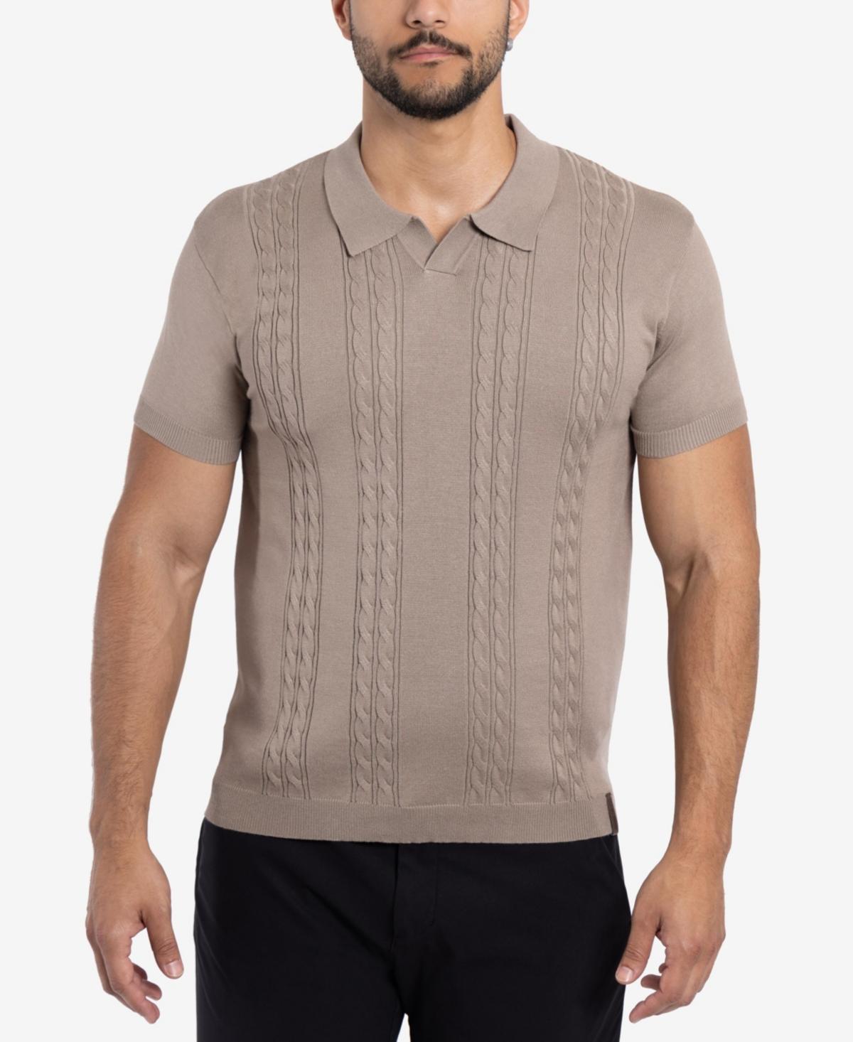 Spring + Mercer Mens Cable Knit Johnny Collar Short Sleeve Sweater Polo Product Image