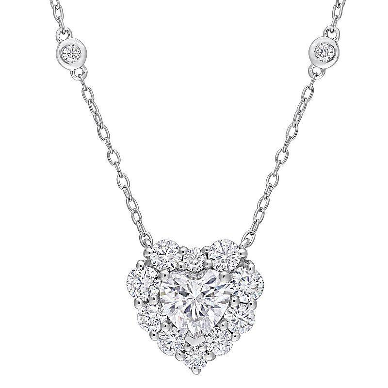 Stella Grace Sterling Silver 2 Carat T.W. Lab-Created Moissanite Halo Heart Necklace, Womens Product Image