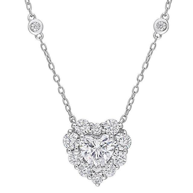 Stella Grace Sterling Silver 2 Carat T.W. Lab-Created Moissanite Halo Heart Necklace, Womens Product Image