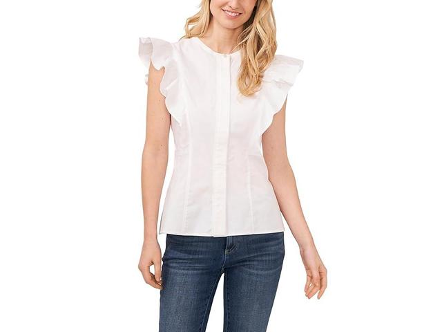 CeCe Flutter Ruffle Sleeveless Cotton Poplin Blouse (Ultra ) Women's Clothing Product Image