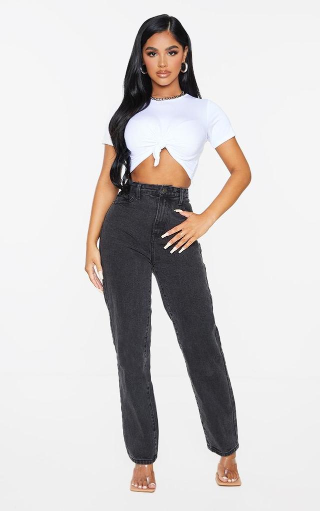 PRETTYLITTLETHING Petite Black High Waist Straight Leg Jeans Product Image