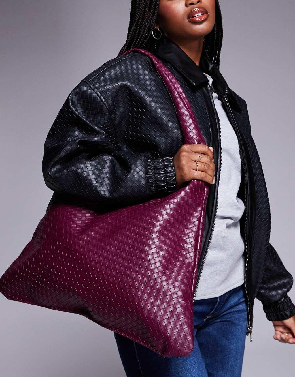 Public Desire slouchy shoulder tote bag in burgundy weave  Product Image