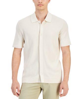 Alfani Mens Short Sleeve Textured Knit Button-Down Polo Shirt, Created for Macys Product Image