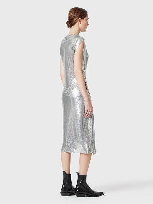 Silver drapé pression dress in chainmail Product Image