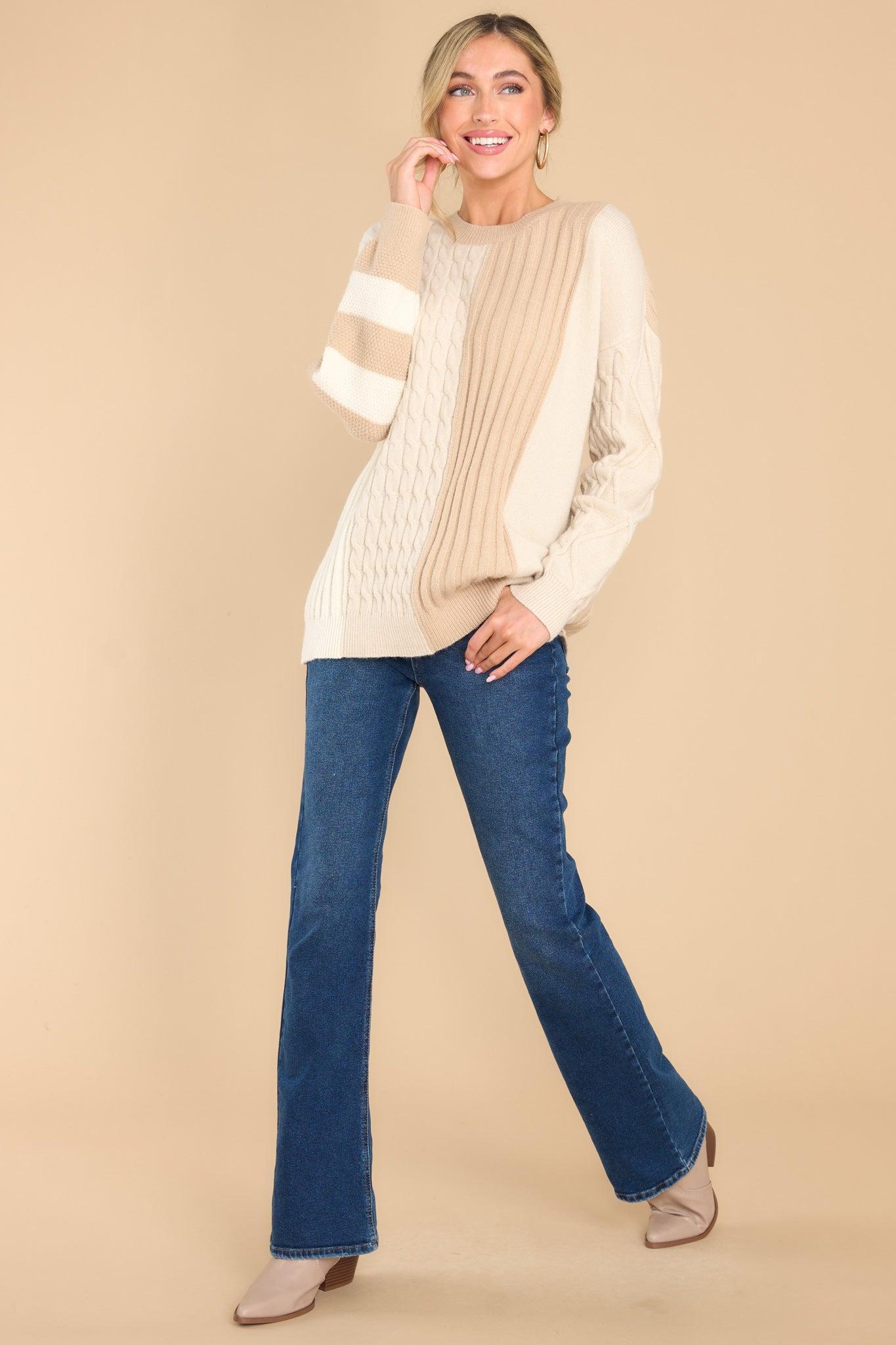 Fable Dreams And Aspirations Light Taupe Multi Sweater Product Image