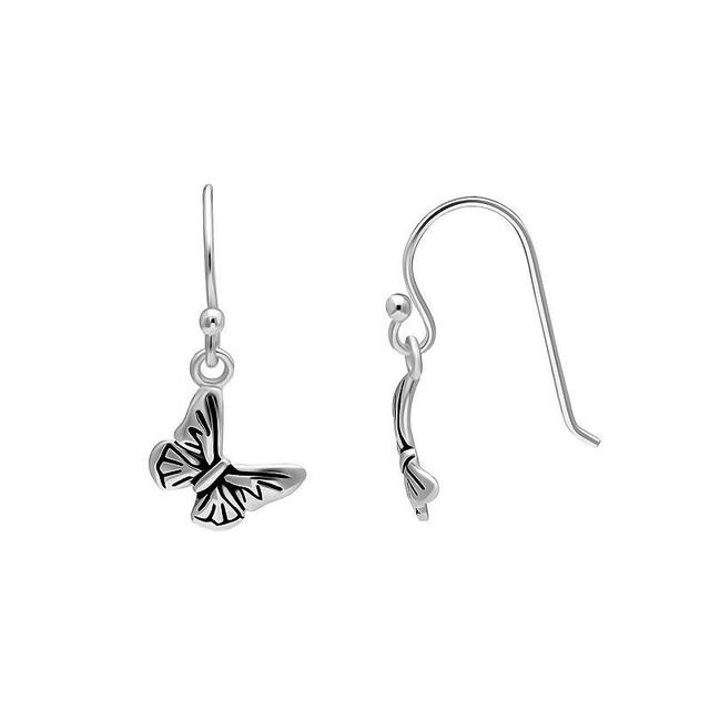 PRIMROSE Sterling Silver Textured Butterfly Drop Earrings, Womens Product Image