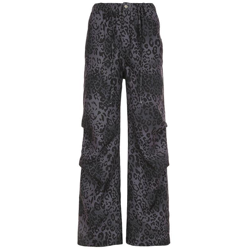 High Rise Leopard Wide Leg Pants Product Image