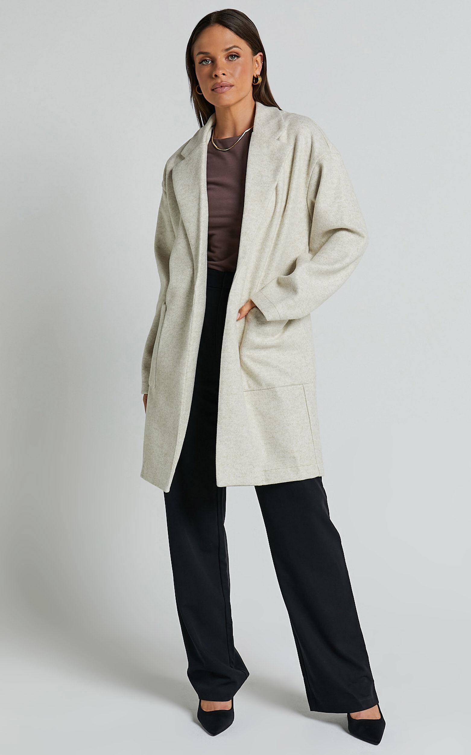 Jonas Coat - Pocket Detail Longline Coat in Beige Product Image