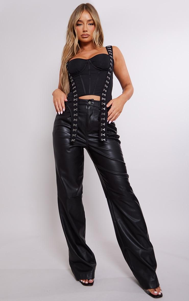 Black Woven Hook And Eye Detail Strap Crop Top Product Image