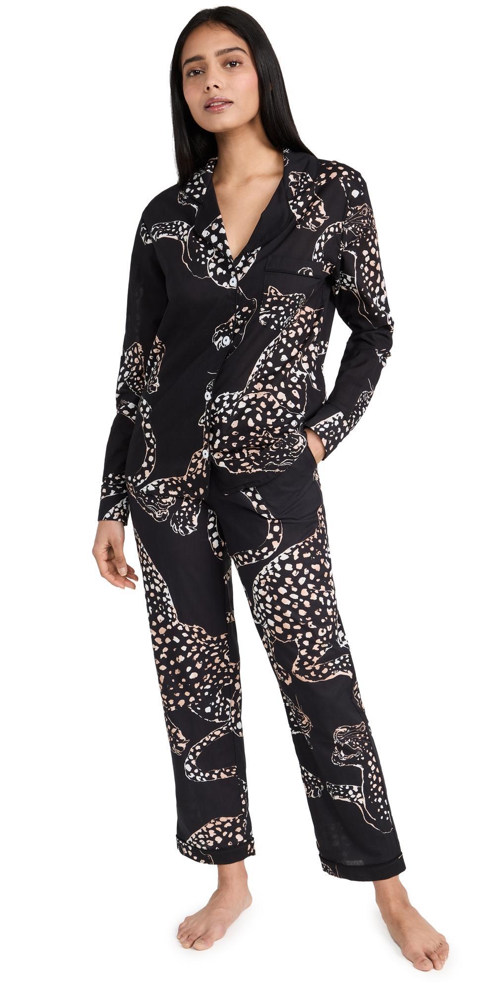 Womens Jaguar Print Cotton Pajama Set Product Image