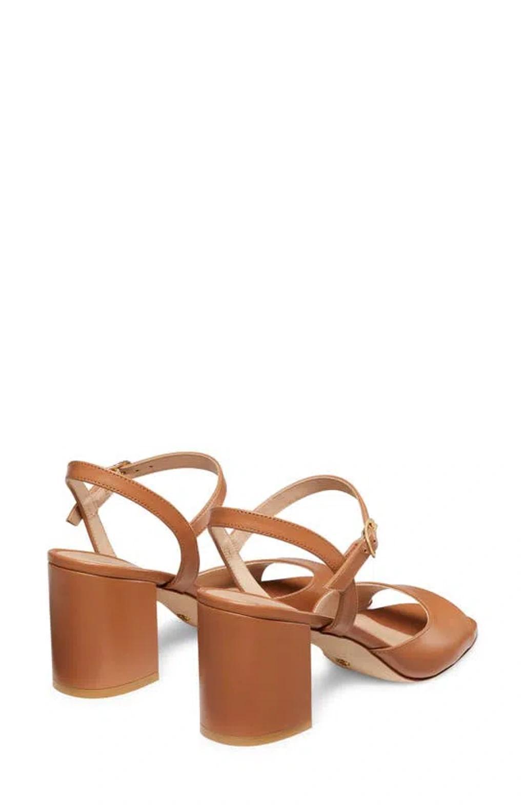 Tia Calfskin Ankle-strap Sandals In Tan Product Image