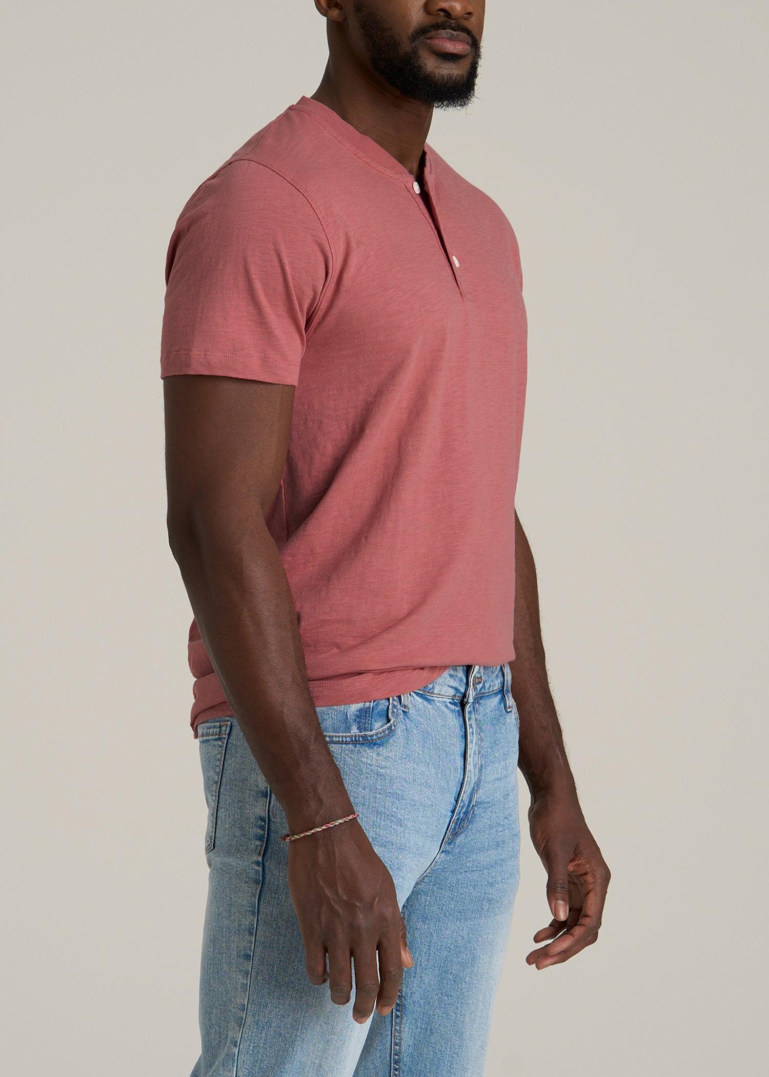 Sunwashed Short Sleeve Slub Henley for Tall Men in Dusty Cedar Male Product Image