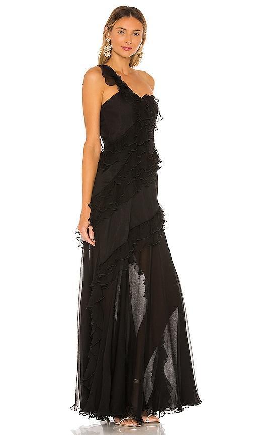 Womens Harlow One-Shoulder Ruffle & Sheer Gown Product Image