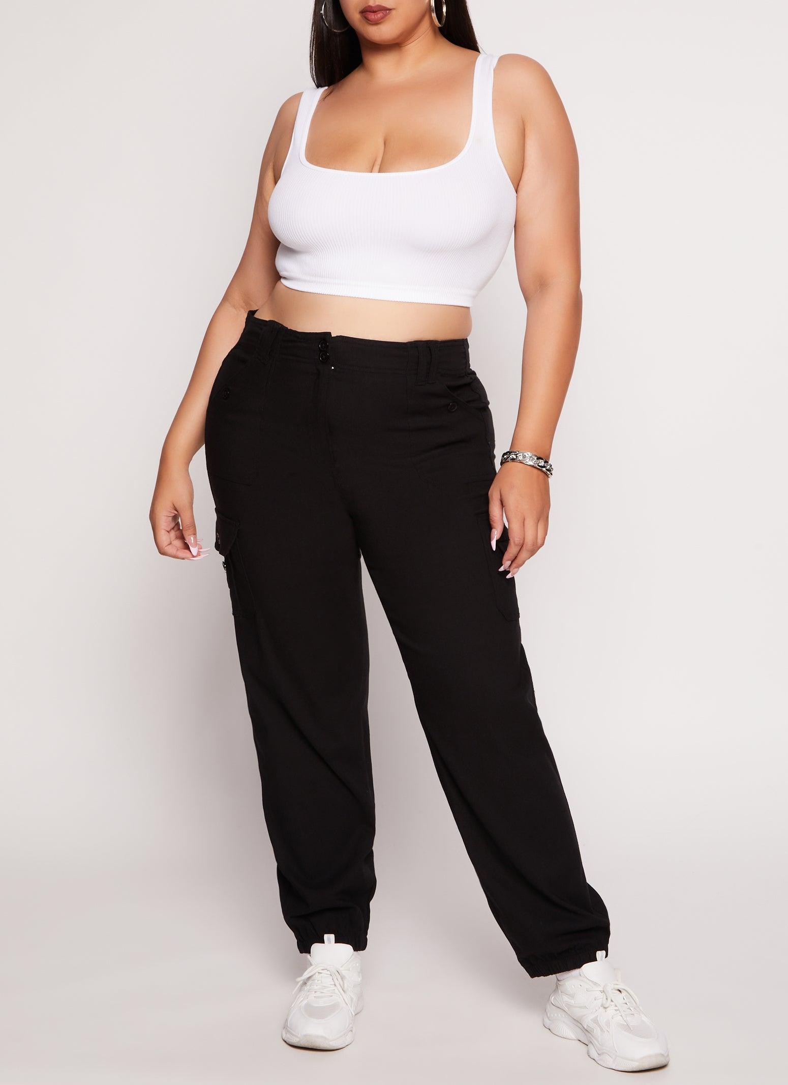 Womens Plus Size Solid High Waist Cargo Pocket Joggers Product Image