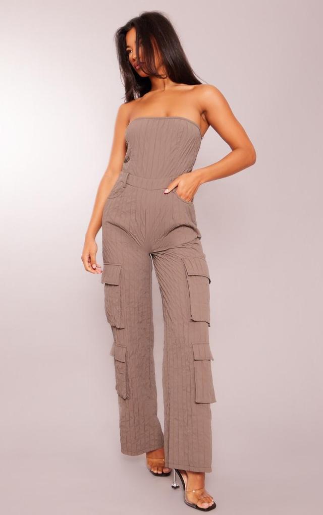 Taupe Padded Textured Bandeau Pocket Jumpsuit Product Image