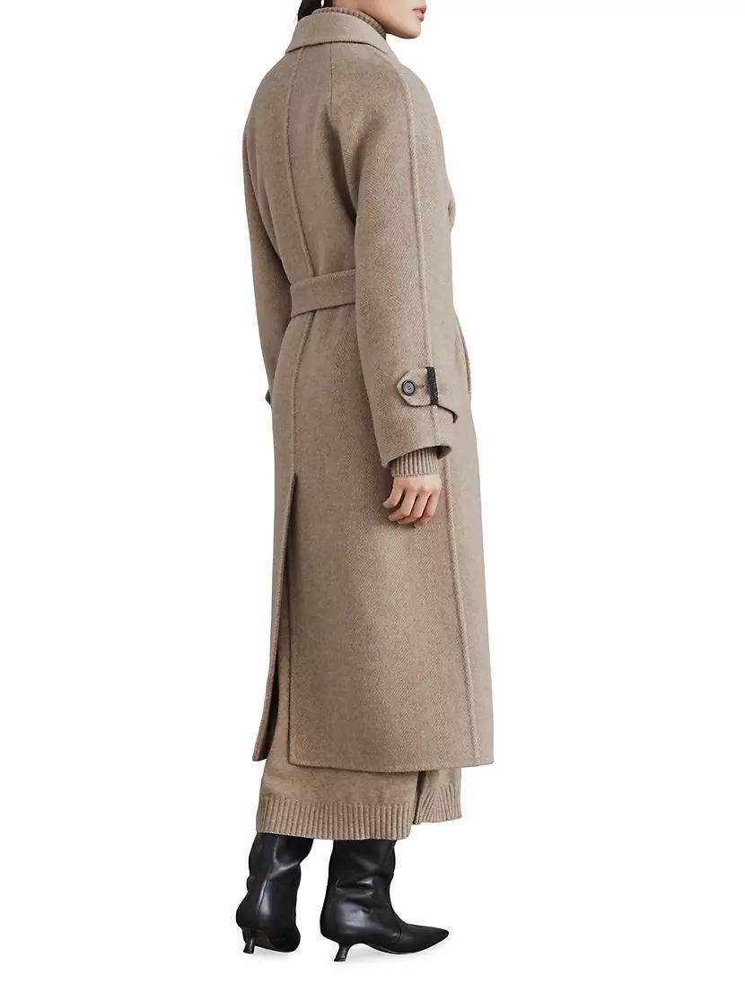 Hand Crafted Virgin Wool and Cashmere Double Chevron Cloth Trench Coat Product Image