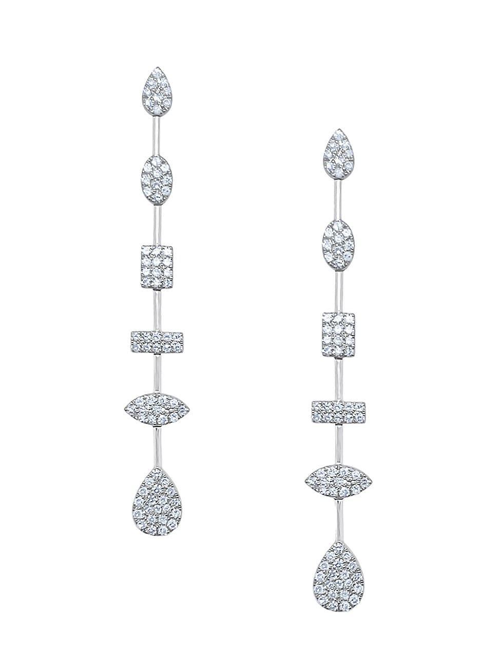 Womens 14K White Gold & Diamond Geometric Drop Earrings Product Image