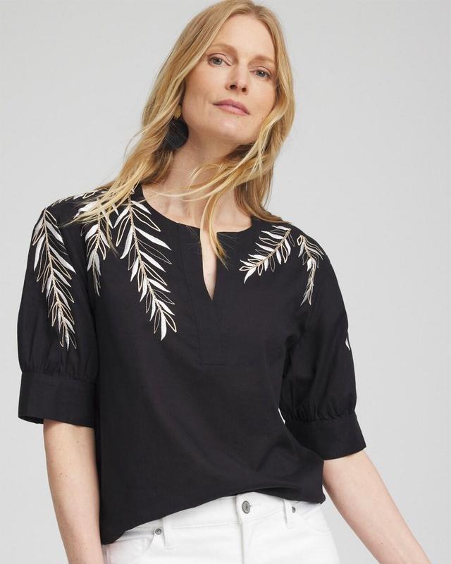 Women's Embroidered Split Neck Top Product Image