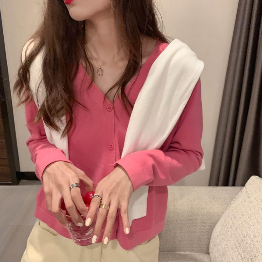 V-Neck Plain Cardigan Product Image