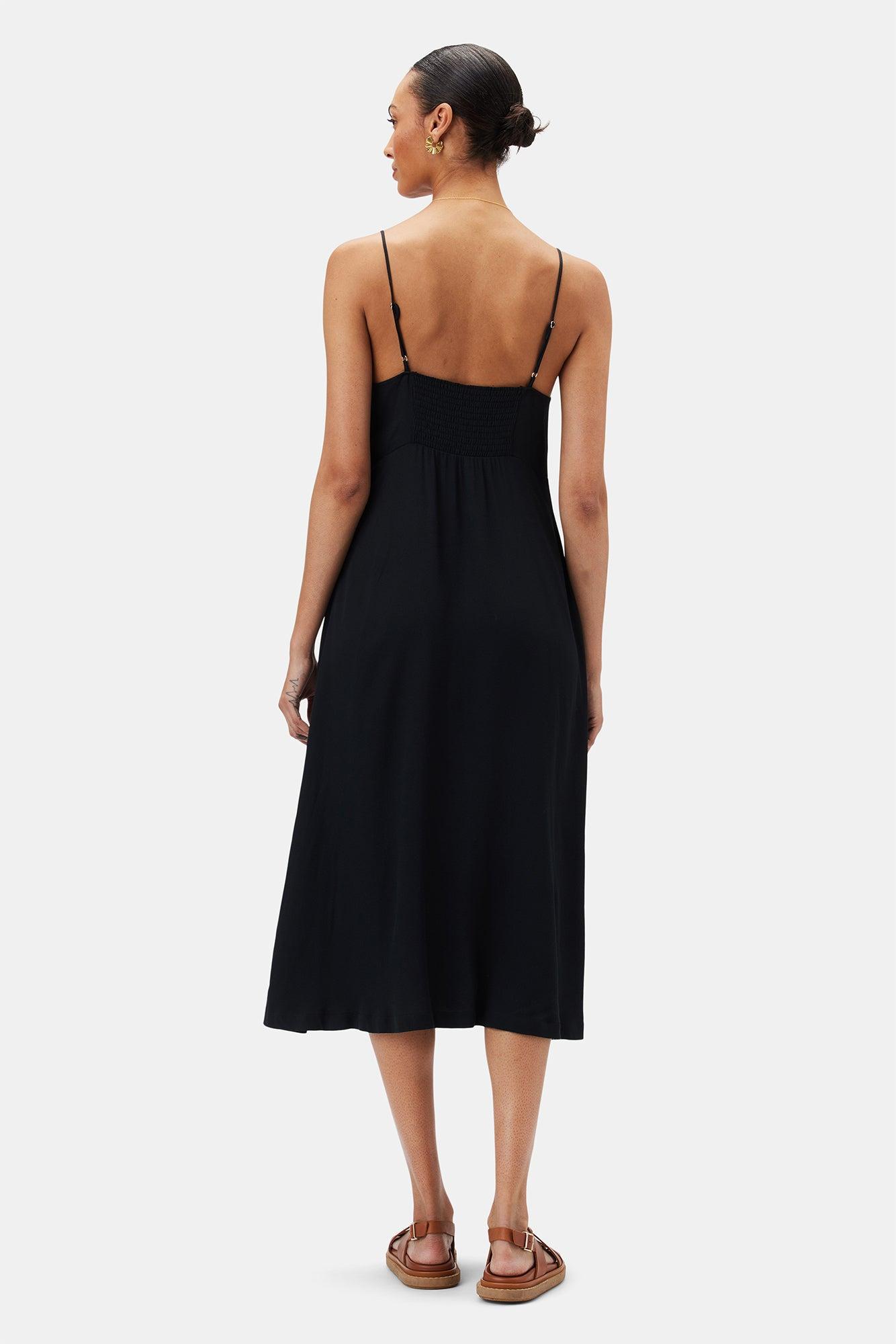 Sara Viscose Crepe Slip Dress - Black Product Image