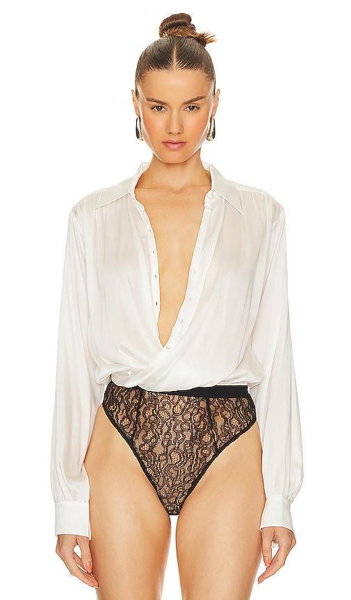 Womens Crossover Satin & Lace Bodysuit Product Image