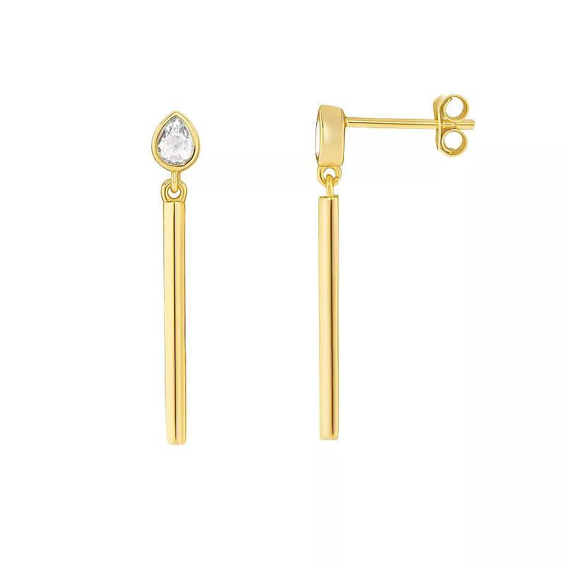 PRIMROSE 18k Gold Vermeil Cubic Zirconia Polished Bar Drop Earrings, Womens, 18k Gold Vermeil Clear Product Image