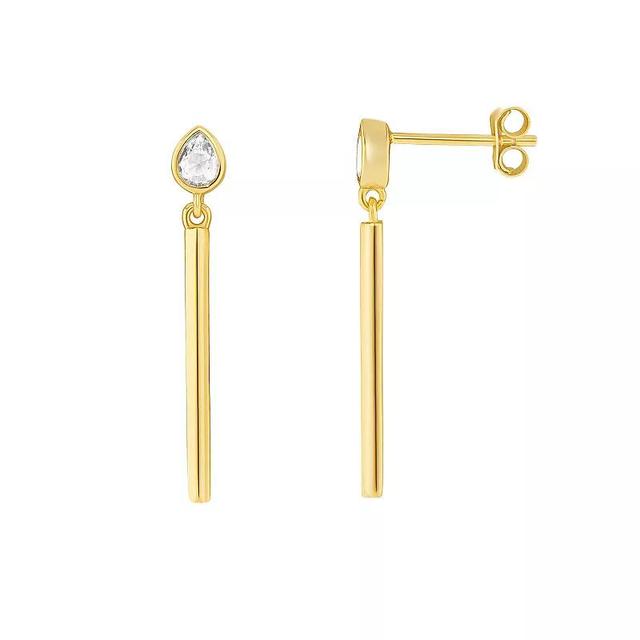 PRIMROSE 18k Gold Vermeil Cubic Zirconia Polished Bar Drop Earrings, Womens, 18k Gold Vermeil Clear Product Image