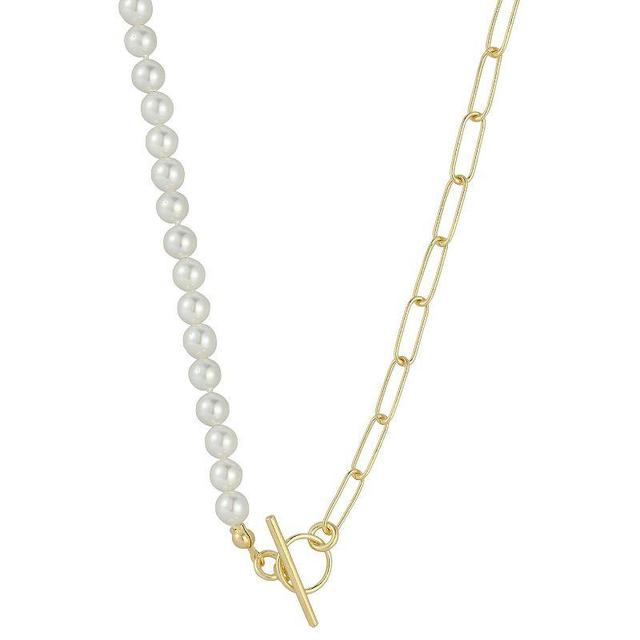 Sunkissed Sterling Sterling Silver Freshwater Cultured Pearl Paperclip Chain Toggle Necklace, Womens Gold Product Image