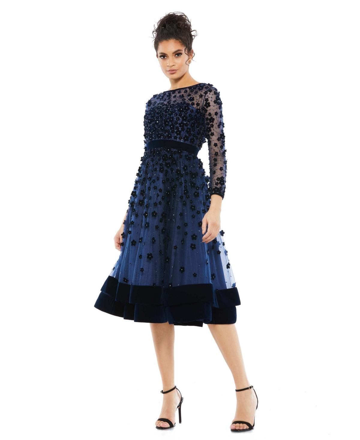 Mac Duggal Long Sleeve Fit & Flare Velvet Embellished Cocktail Dress Product Image