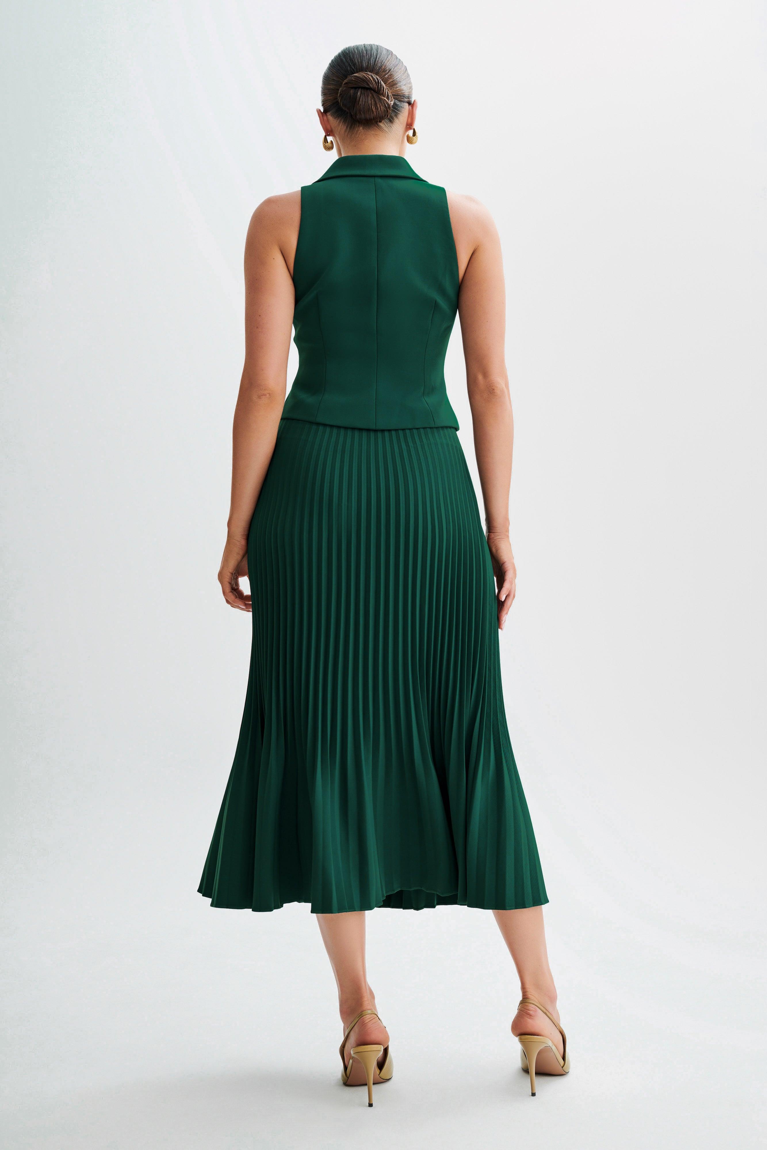 Twyla Pleated Suiting Maxi Skirt - Forest Green Product Image