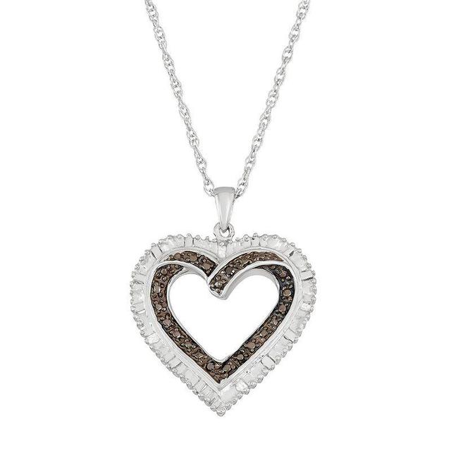 Sterling Silver Black & White Diamond Accent Heart Pendant Necklace, Womens, Size: 18 Product Image