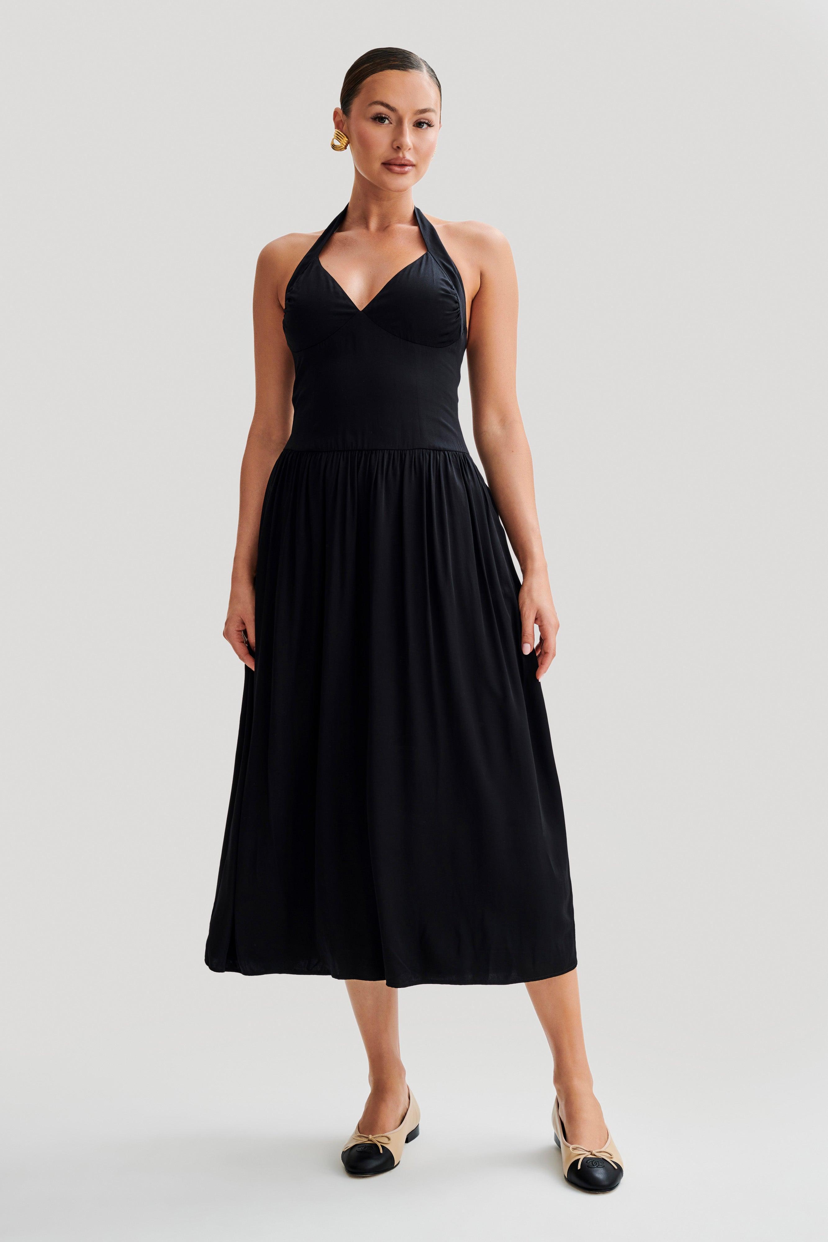 Harriette Halter Midi Dress - Black Product Image