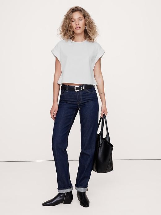 Cotton Sharp-Shoulder Cropped Top Product Image