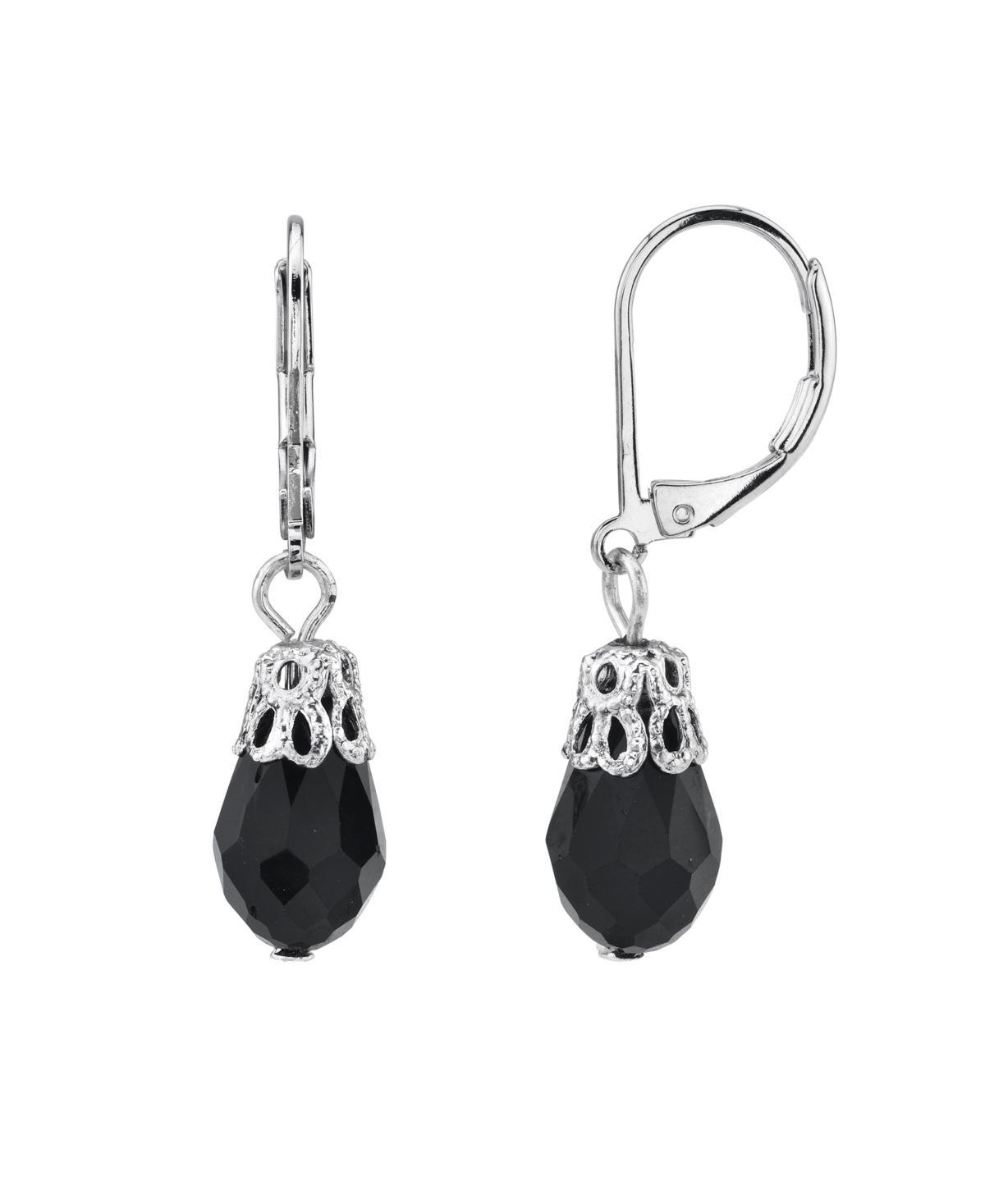 1928 Silver Tone Black Simulated Crystal Filigree Drop Earrings, Womens Product Image