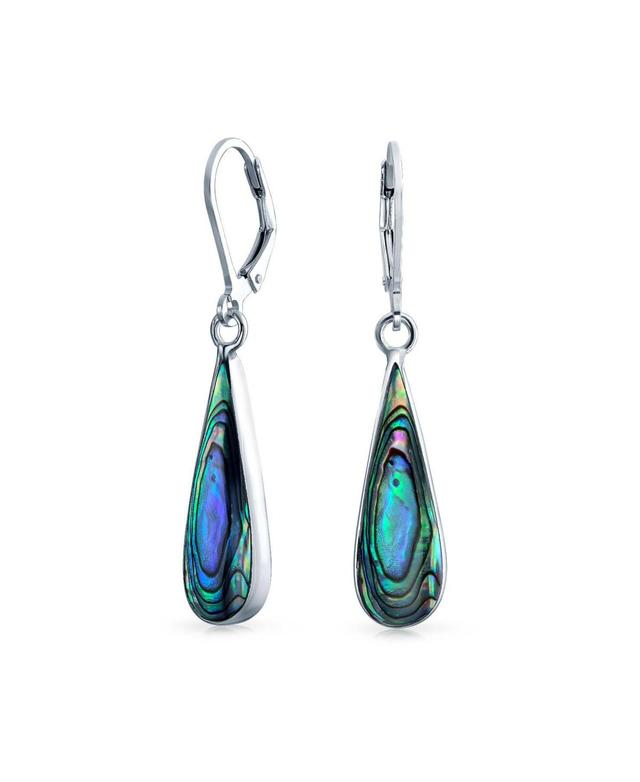 Bling Jewelry Geometric Iridescent Rainbow Abalone Shell Long Teardrop Dangle Earrings For Women Sterling Silver Lever Back Product Image