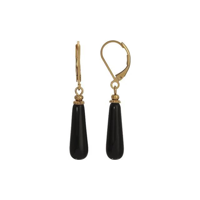 1928 Gold Tone Stone Linear Drop Earrings, Womens, Black Product Image