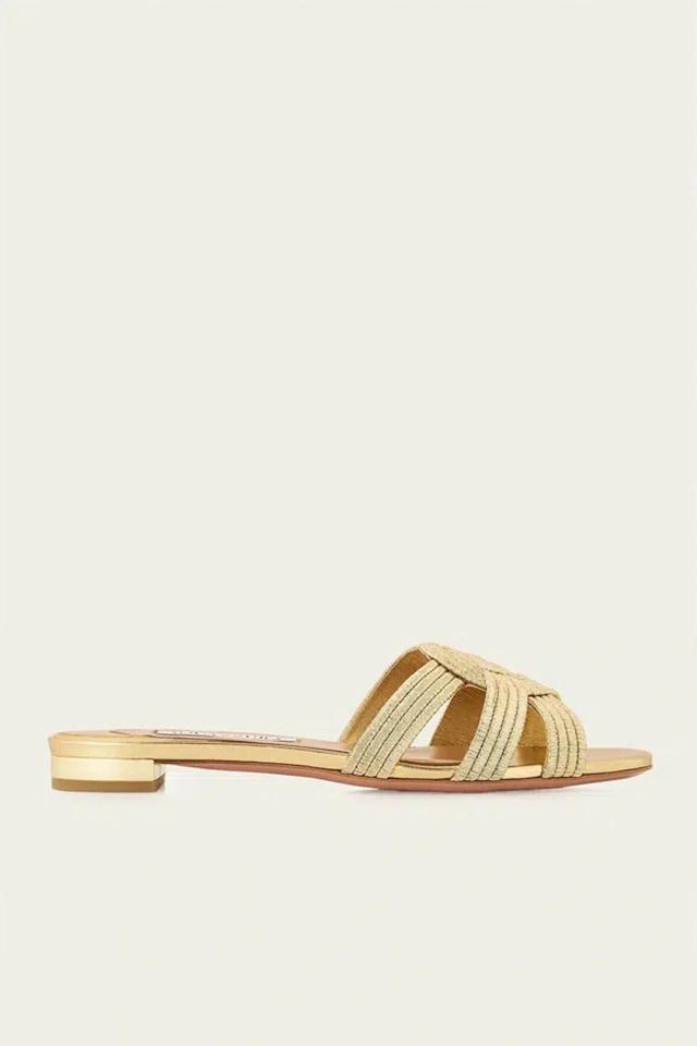 Felix Cutout Metallic Leather Slides In Gold Product Image