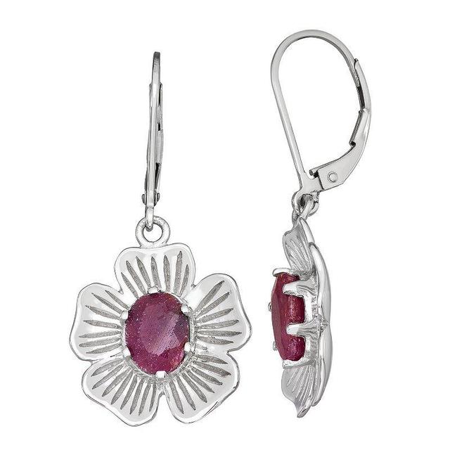 Jewelexcess Sterling Silver Ruby Flower Leverback Earrings, Womens Product Image