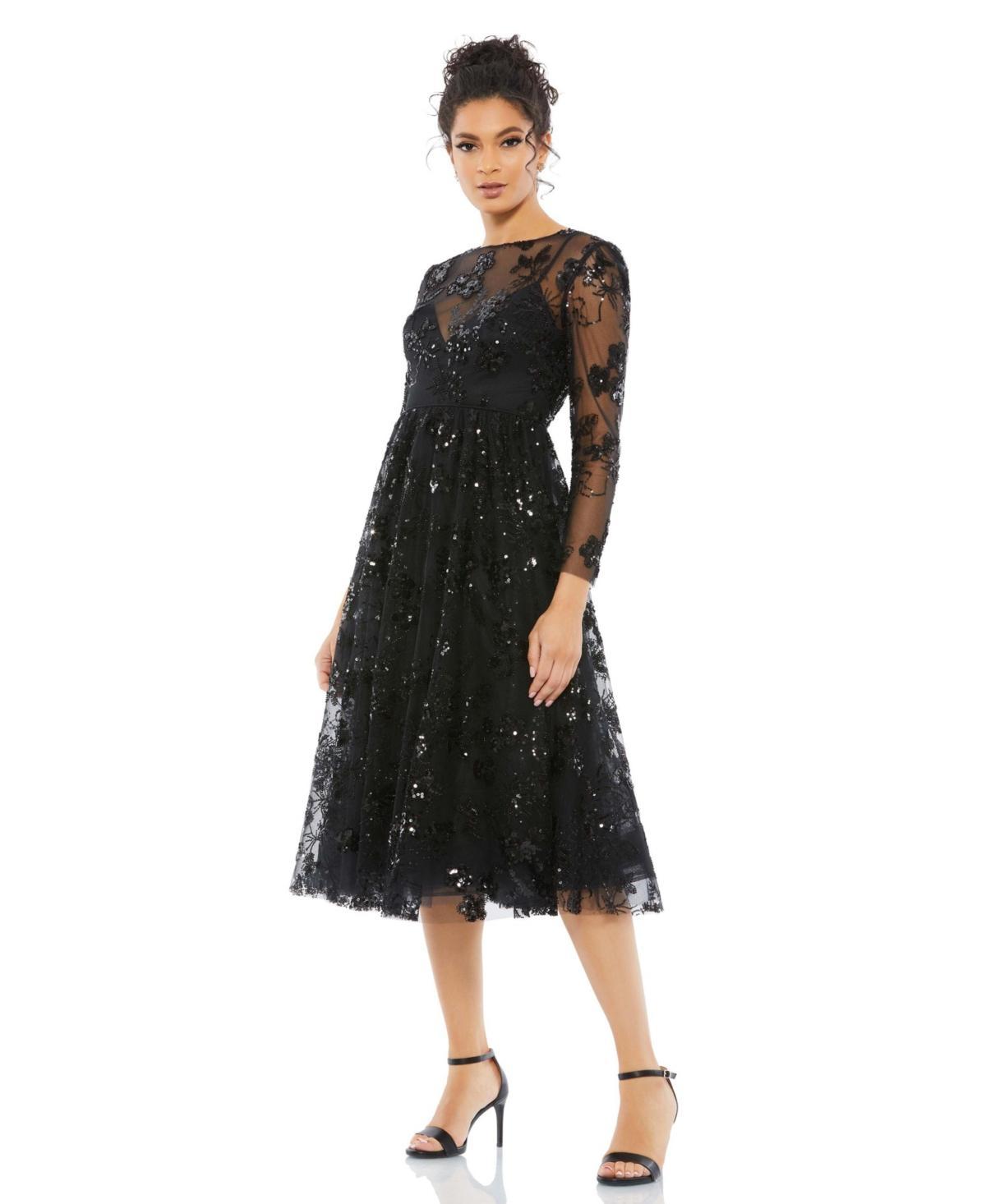 Womens Floral Beaded & Sequined Midi-Dress Product Image