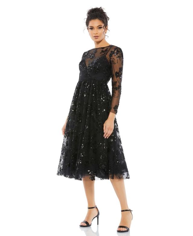 Womens Floral Beaded & Sequined Midi-Dress Product Image