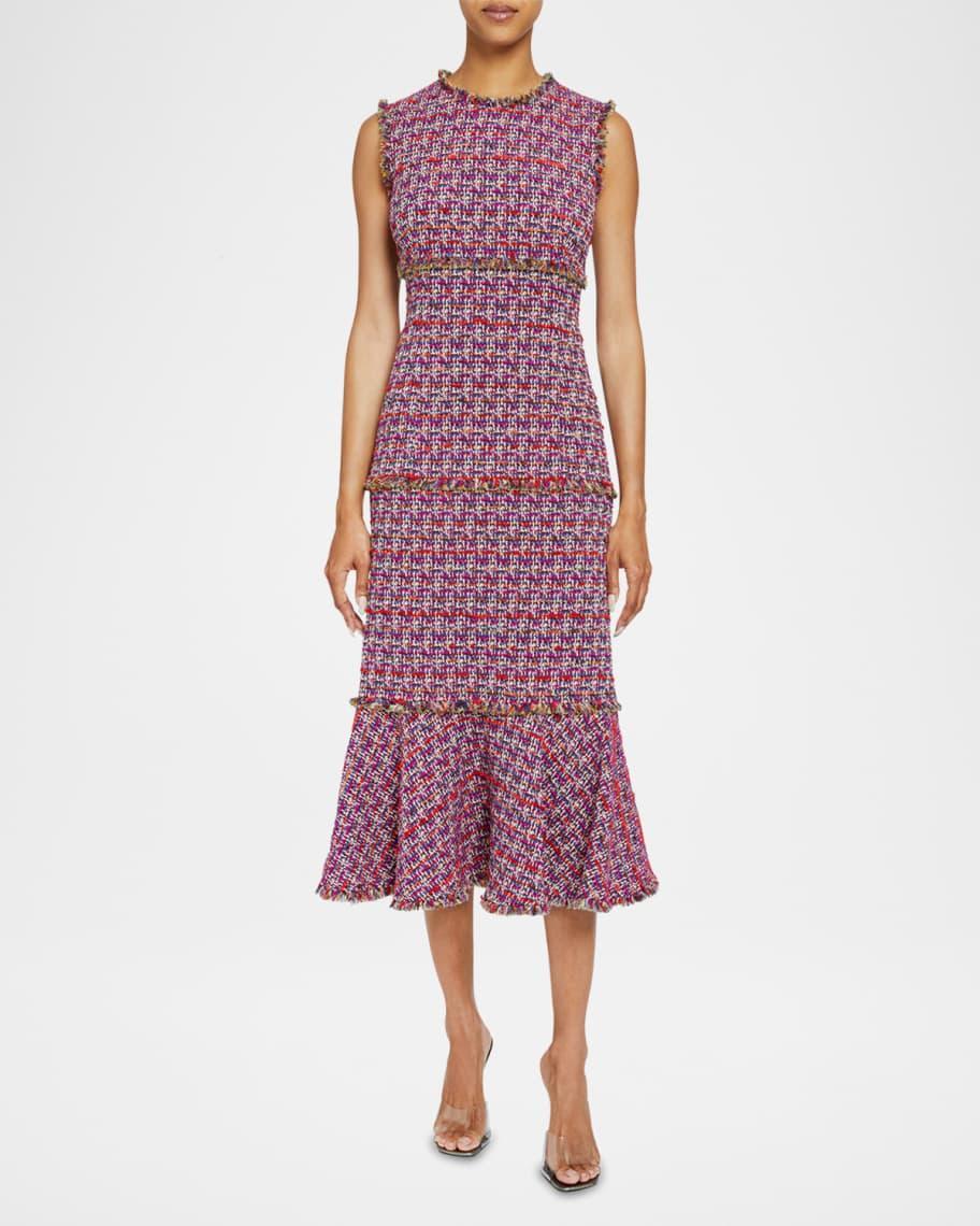 Andi Tiered Fringe-Trim Tweed Midi Dress Product Image