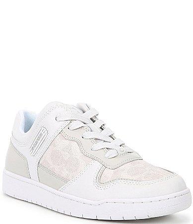 COACH Womens C201 Low-Top Signature Jacquard and Leather Retro Sneakers Product Image