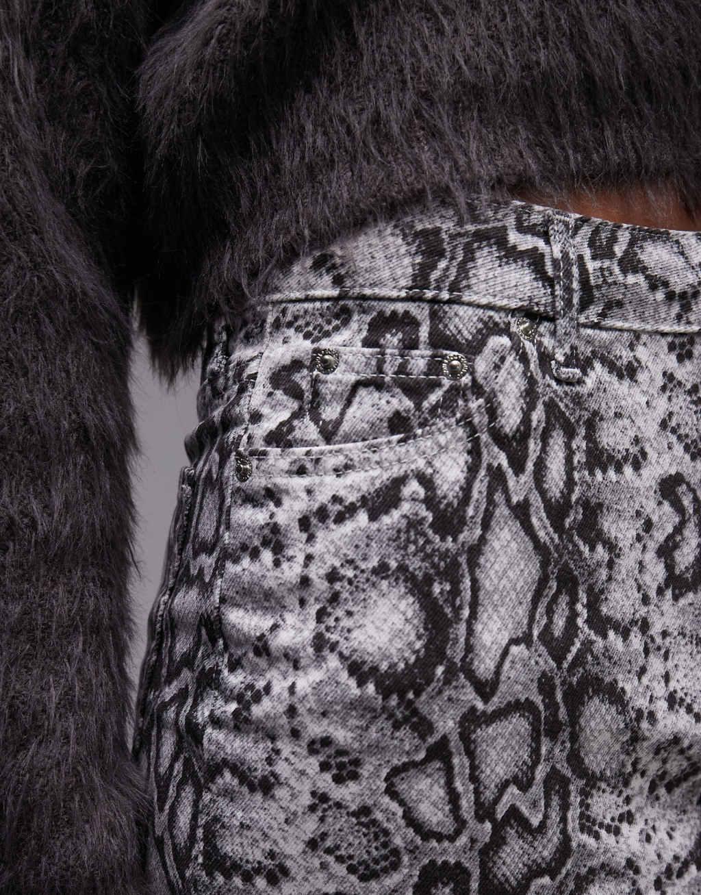 Topshop denim mini pelmet skirt in gray snake print Product Image