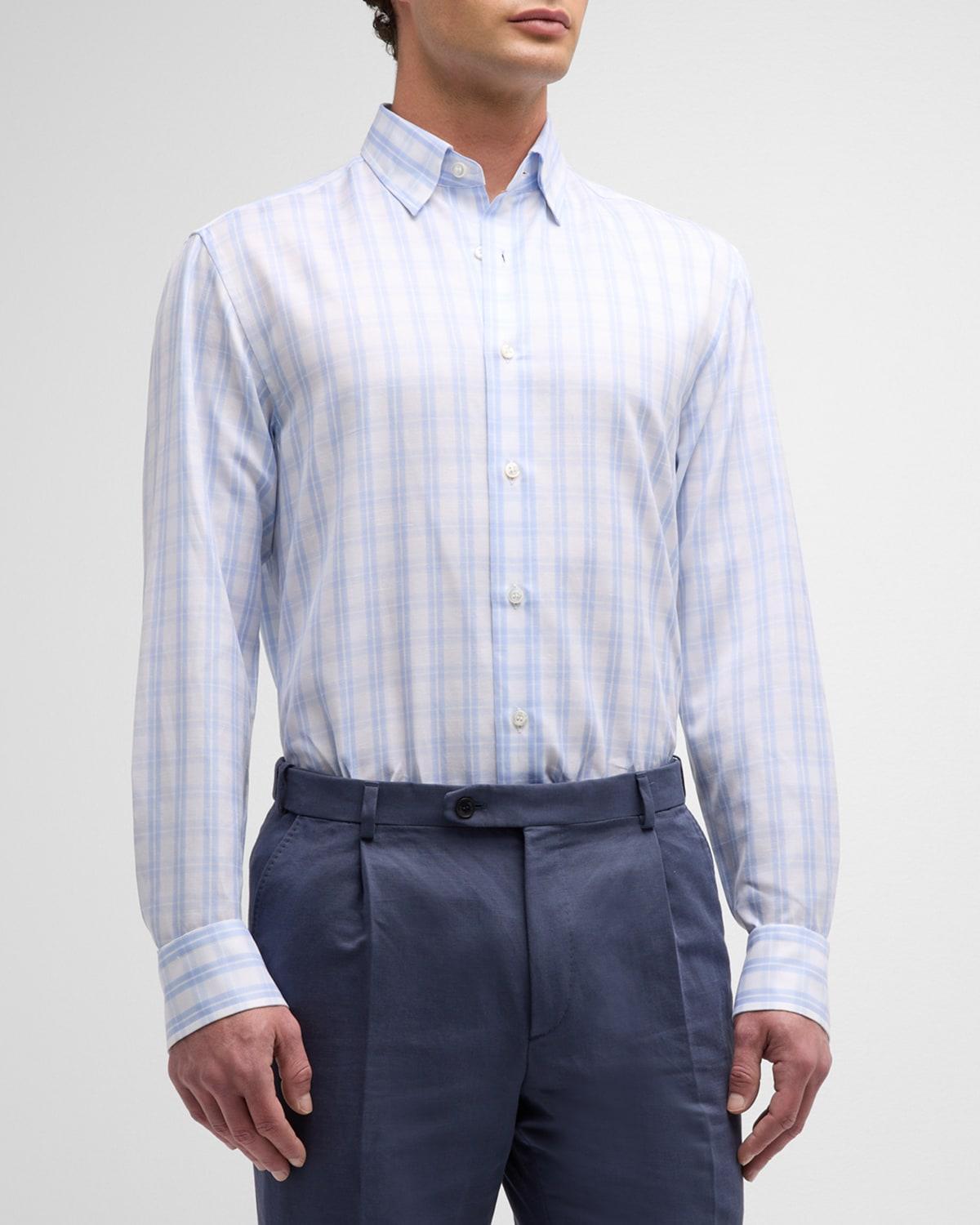 Mens Cotton-Linen Check-Print Sport Shirt Product Image